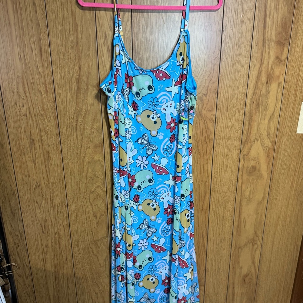 Blue Cartoon Print Maxi Dress Size 2X NEW